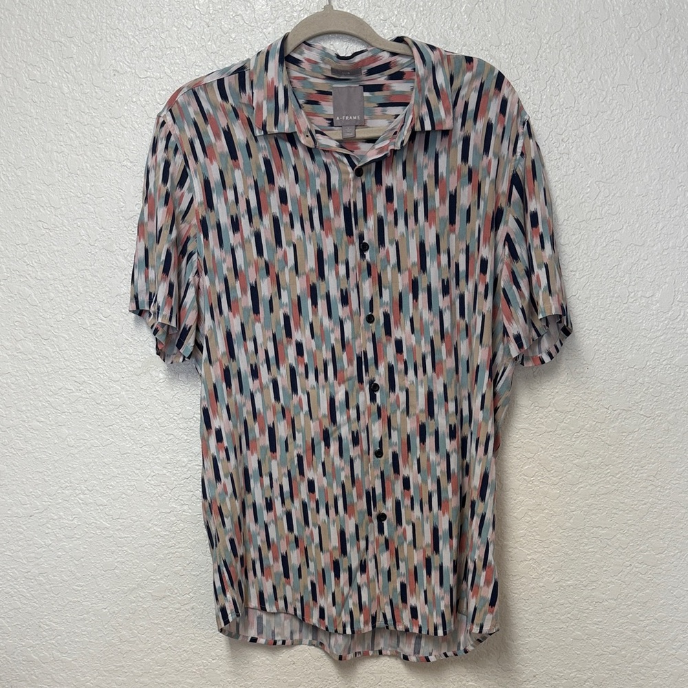 A-FRAME Quincy Patterned Casual Button Down Shirt Size Large Tall